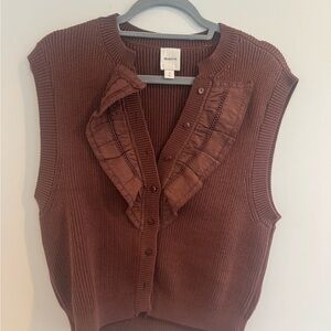 Anthropologie Maeve Chocolate Brown Sleeveless Cardigan